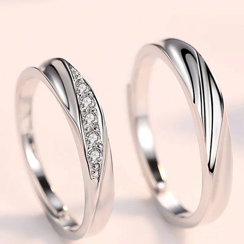 INS1023-[New] Sterling Silver 925, Couple Rings Set, Adjustable Matching Rings, I Love You Wedding Relationship Promise Rings