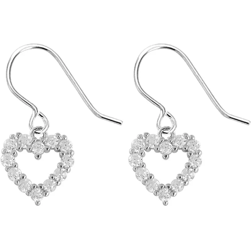 INS2166-925 Sterling Silver Heart Light Dangle Drop Earrings Rhinestone Clear Cubic Zirconia Jewelry Bridal Weddings