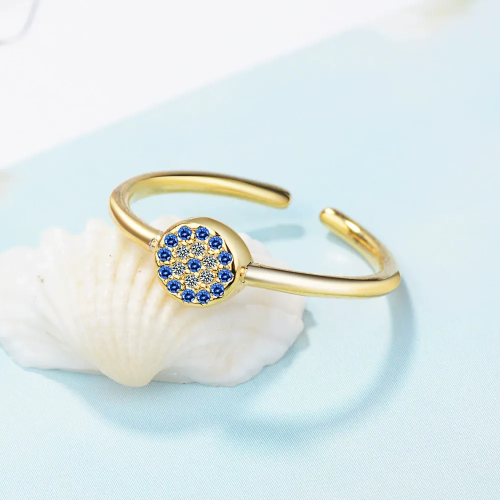 INS1197-S925 Sterling Silver Evil Eye Rings Adjustable Protection Band for Women