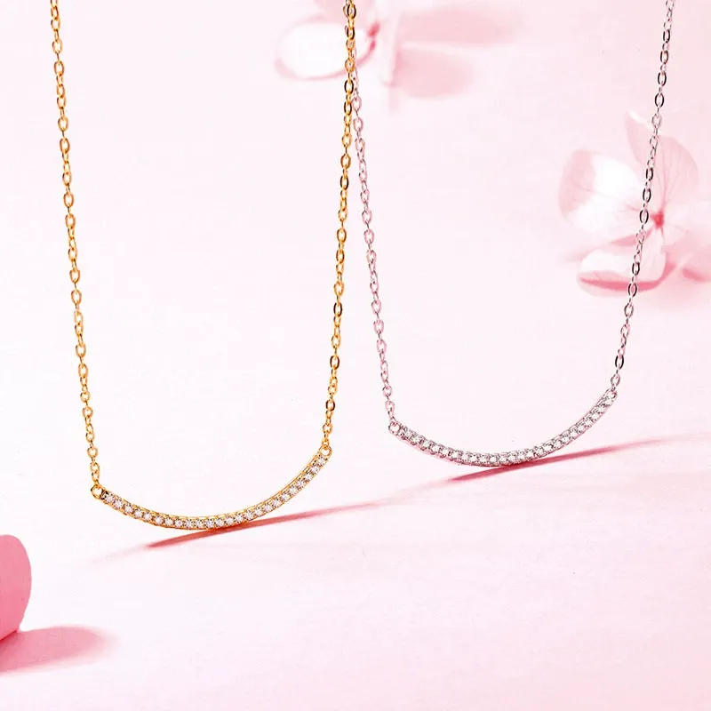 INS3136-Dazzlingrock Collection Round White Diamond Curved Bar Necklace for Her (1.03 ctw, Color I-J, Clarity I1-I3)