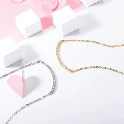 INS3136-Dazzlingrock Collection Round White Diamond Curved Bar Necklace for Her (1.03 ctw, Color I-J, Clarity I1-I3)