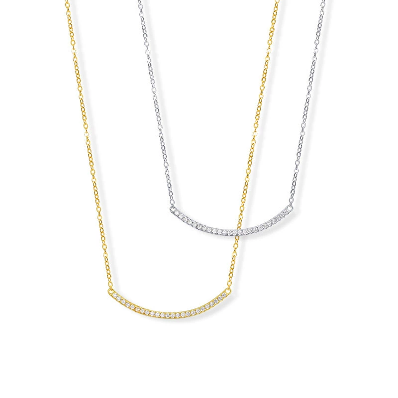 INS3136-Dazzlingrock Collection Round White Diamond Curved Bar Necklace for Her (1.03 ctw, Color I-J, Clarity I1-I3)
