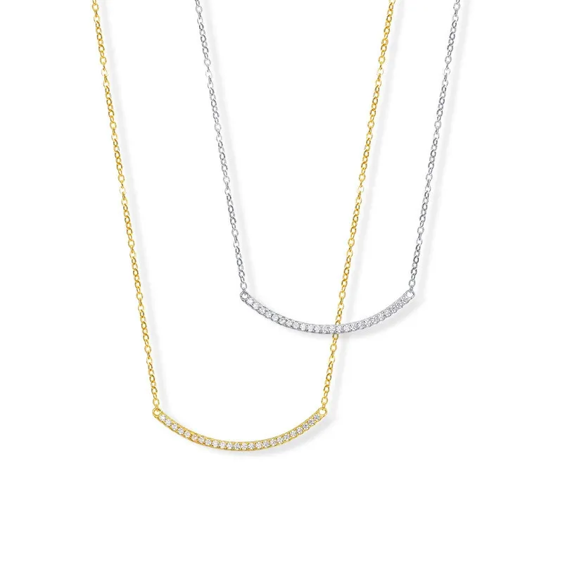 INS3136-Dazzlingrock Collection Round White Diamond Curved Bar Necklace for Her (1.03 ctw, Color I-J, Clarity I1-I3)