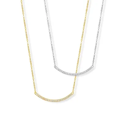 INS3136-Dazzlingrock Collection Round White Diamond Curved Bar Necklace for Her (1.03 ctw, Color I-J, Clarity I1-I3)