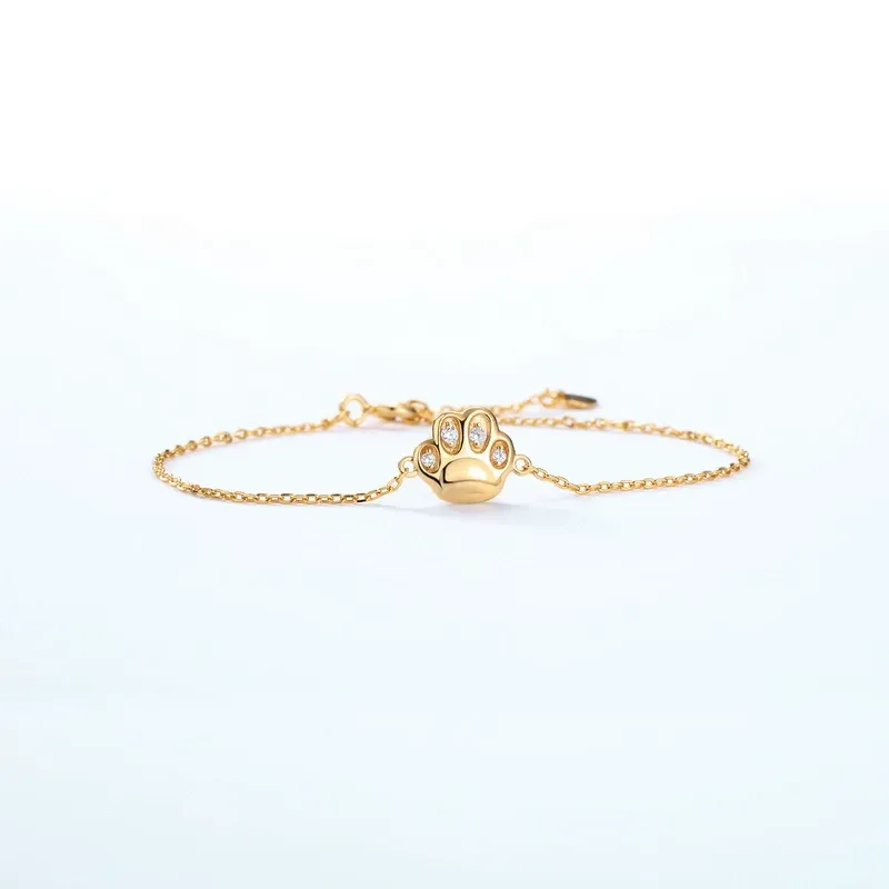 INS4023-Crystal Paw Print Bracelet for Women Stainless Steel Cute Dog Puppy Cat Kitten Animal Chain Adjustable Bracelets 18K Gold Plated Dainty Birthday Jewelry for Pet Lover