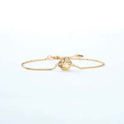 INS4023-Crystal Paw Print Bracelet for Women Stainless Steel Cute Dog Puppy Cat Kitten Animal Chain Adjustable Bracelets 18K Gold Plated Dainty Birthday Jewelry for Pet Lover
