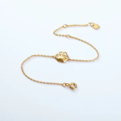 INS4023-Crystal Paw Print Bracelet for Women Stainless Steel Cute Dog Puppy Cat Kitten Animal Chain Adjustable Bracelets 18K Gold Plated Dainty Birthday Jewelry for Pet Lover