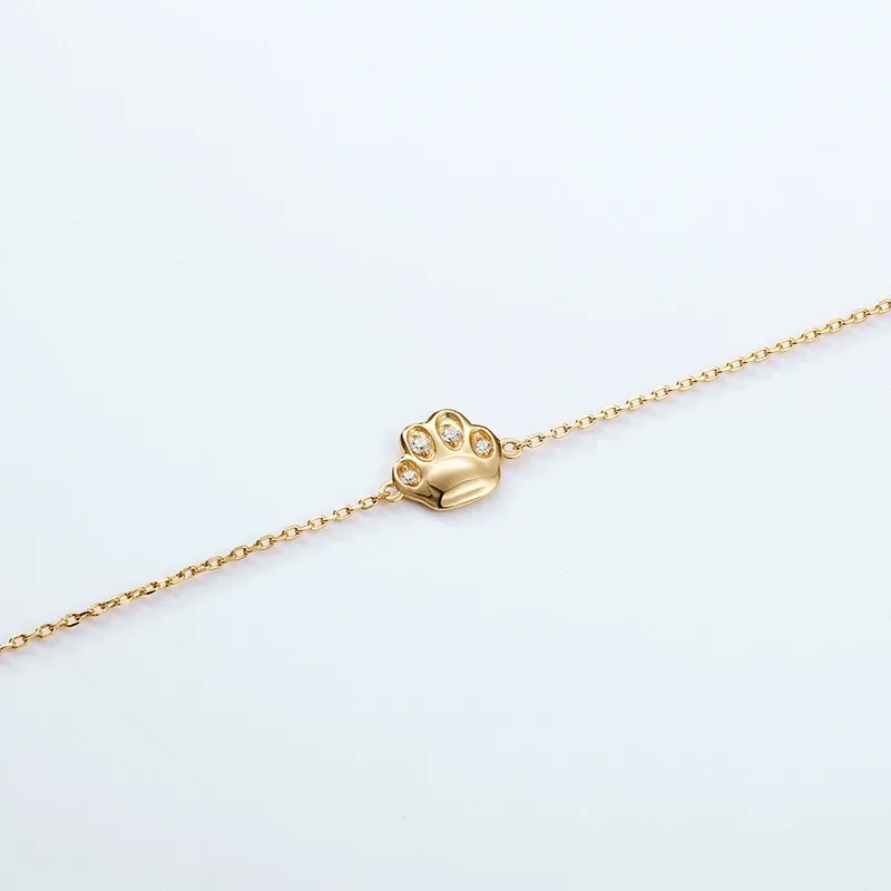 INS4023-Crystal Paw Print Bracelet for Women Stainless Steel Cute Dog Puppy Cat Kitten Animal Chain Adjustable Bracelets 18K Gold Plated Dainty Birthday Jewelry for Pet Lover