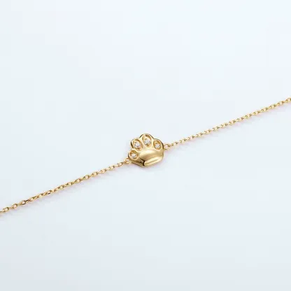 INS4023-Crystal Paw Print Bracelet for Women Stainless Steel Cute Dog Puppy Cat Kitten Animal Chain Adjustable Bracelets 18K Gold Plated Dainty Birthday Jewelry for Pet Lover