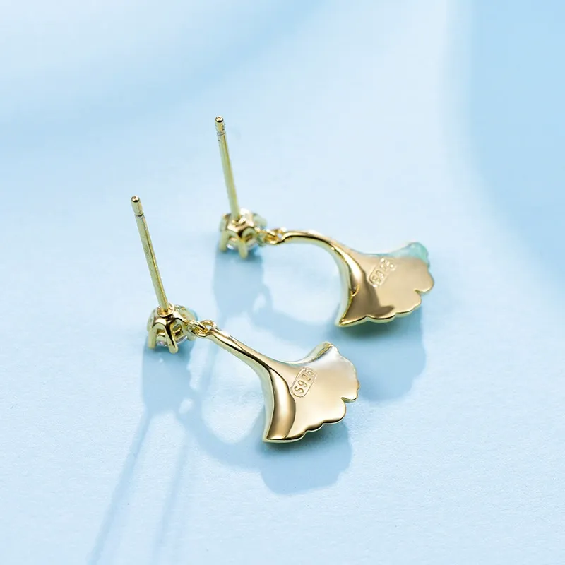 INS2383-Large Gold Earrings for Women, Chunky Gold Statement Drop Dangle Earring Maple Leave Ginko Leaf Jewelry Gifts