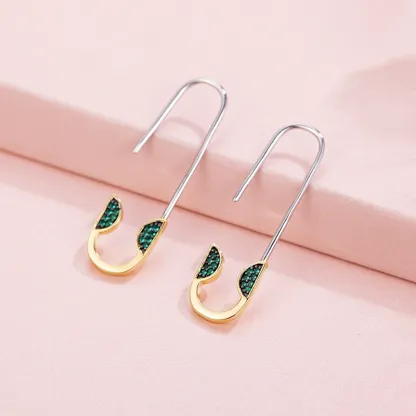 INS2354-Paper Clip Earrings Safety Pin Earrings for Women 14K Gold Plated Safety Pin Earrings