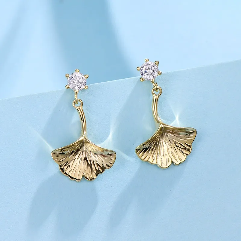 INS2383-Large Gold Earrings for Women, Chunky Gold Statement Drop Dangle Earring Maple Leave Ginko Leaf Jewelry Gifts