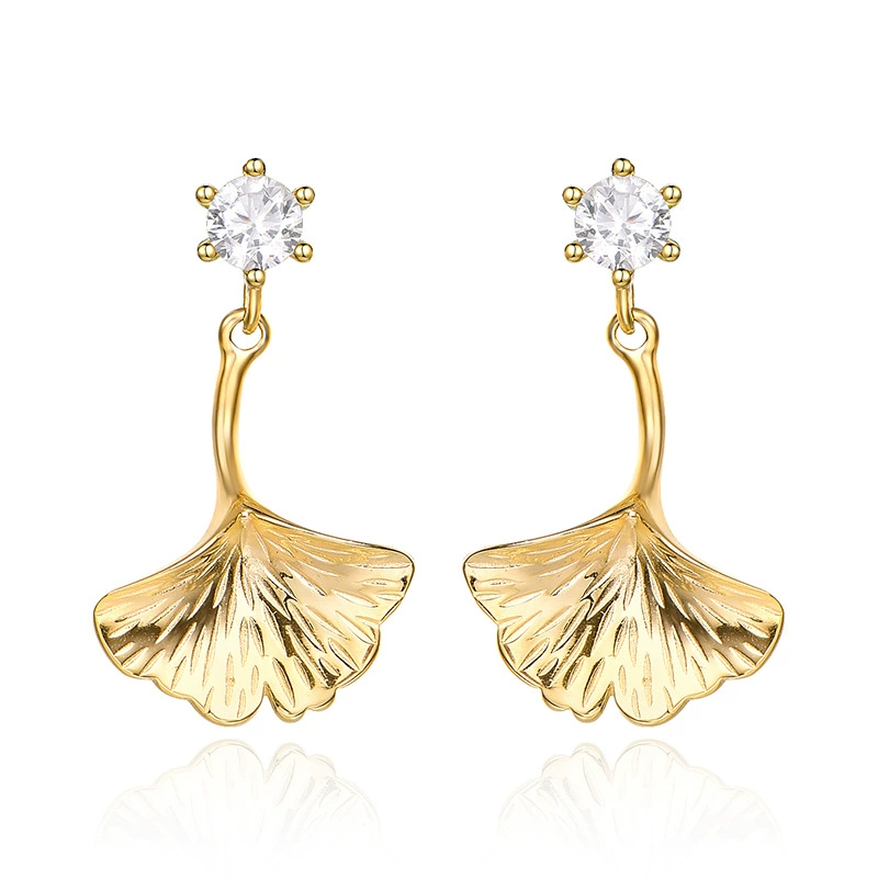 INS2383-Large Gold Earrings for Women, Chunky Gold Statement Drop Dangle Earring Maple Leave Ginko Leaf Jewelry Gifts