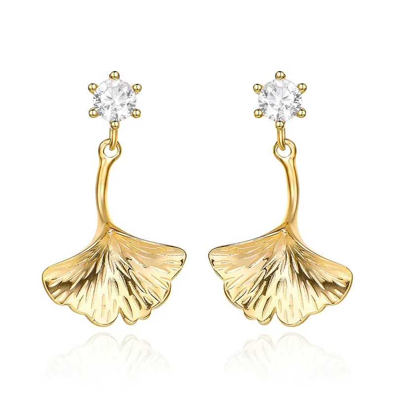 INS2383-Large Gold Earrings for Women, Chunky Gold Statement Drop Dangle Earring Maple Leave Ginko Leaf Jewelry Gifts