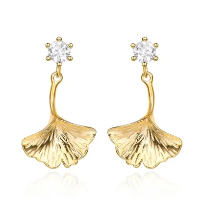 INS2383-Large Gold Earrings for Women, Chunky Gold Statement Drop Dangle Earring Maple Leave Ginko Leaf Jewelry Gifts