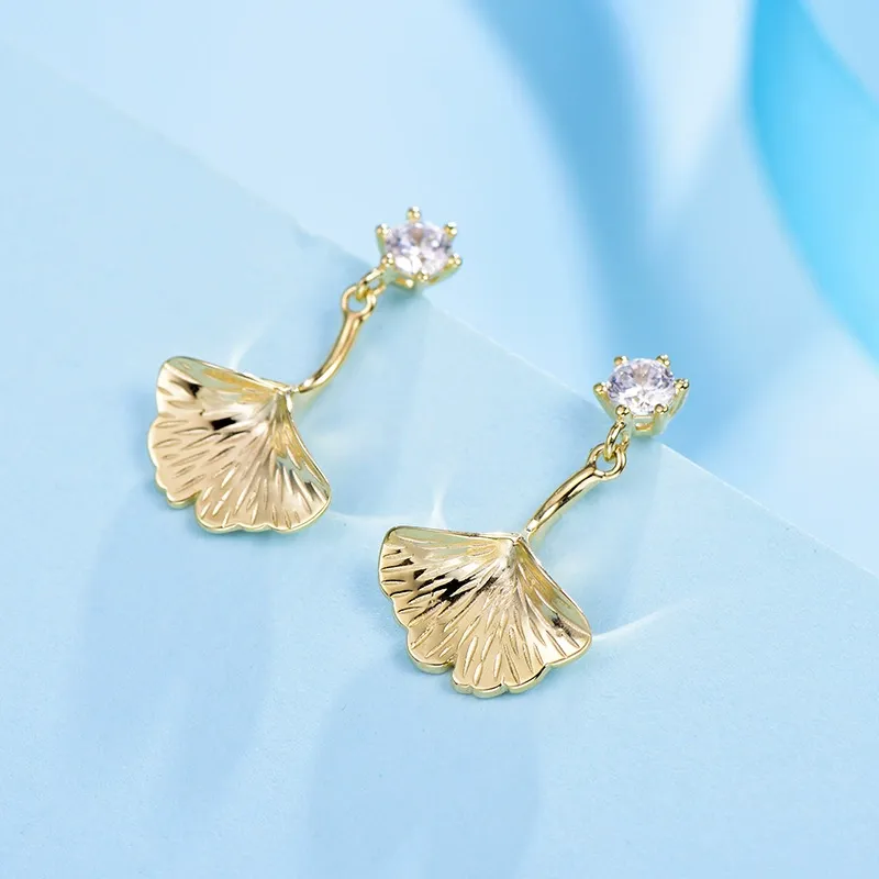 INS2383-Large Gold Earrings for Women, Chunky Gold Statement Drop Dangle Earring Maple Leave Ginko Leaf Jewelry Gifts