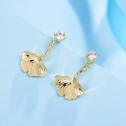 INS2383-Large Gold Earrings for Women, Chunky Gold Statement Drop Dangle Earring Maple Leave Ginko Leaf Jewelry Gifts