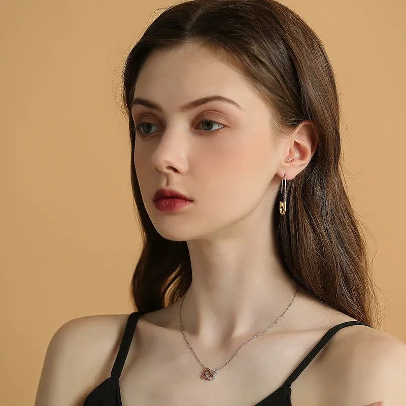 INS2354-Paper Clip Earrings Safety Pin Earrings for Women 14K Gold Plated Safety Pin Earrings