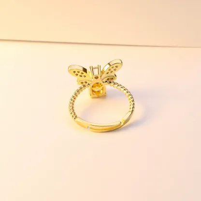 INS1227-Kokoma Cute Bee Ring for Women Cubic Zirconia Honeybee Open Statement Rings Engagement Eternity Promise Ring Adjustable Band 14K Gold Plated