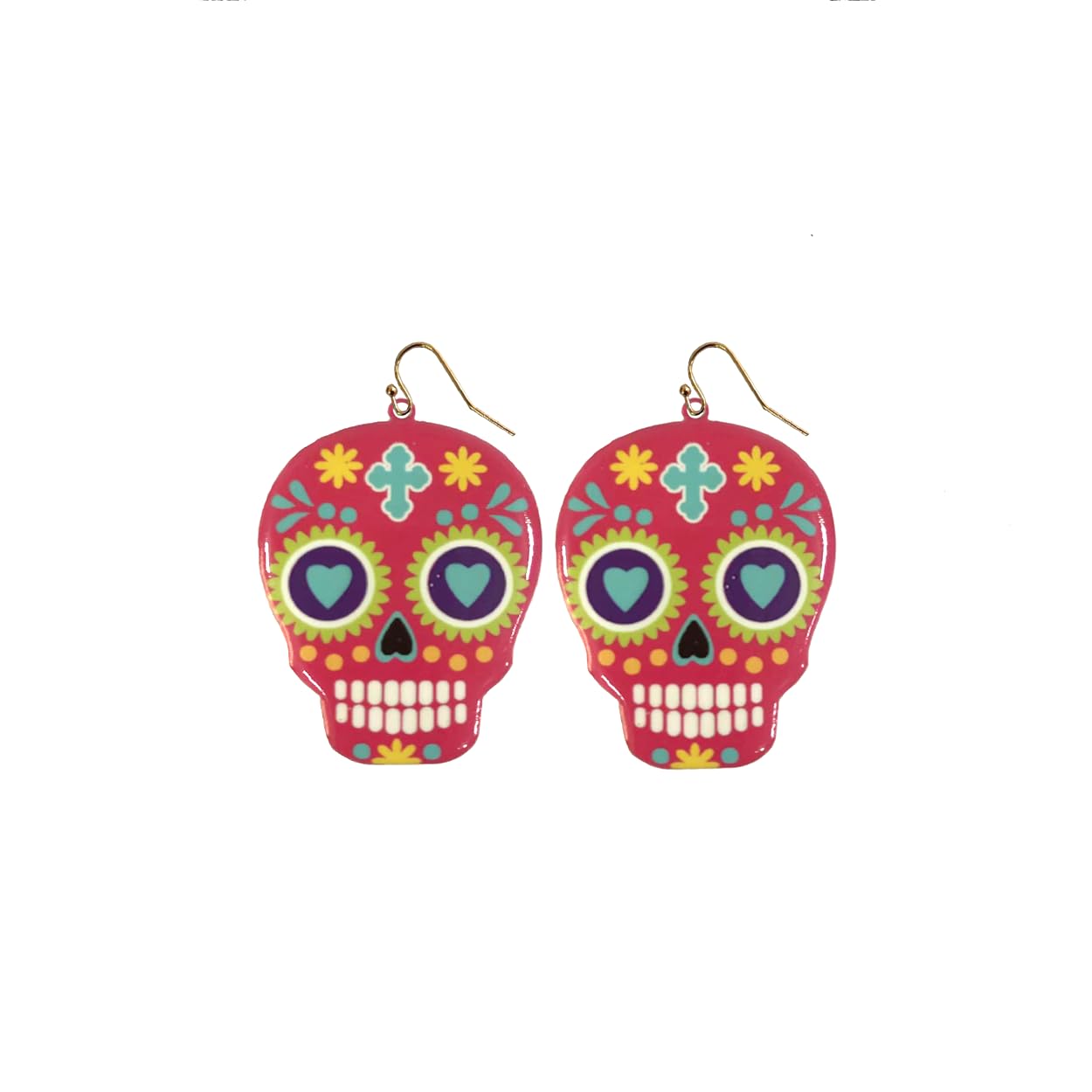 INS2085-Day of the Dead Skeleton Skull Drop Dangle Earrings for Women – El Dia De Los Muertos – Halloween Jewelry - Festival - Punk Jewelry – Beautiful Intricate Colorful Design – Gold Plated – with Gift Box Included