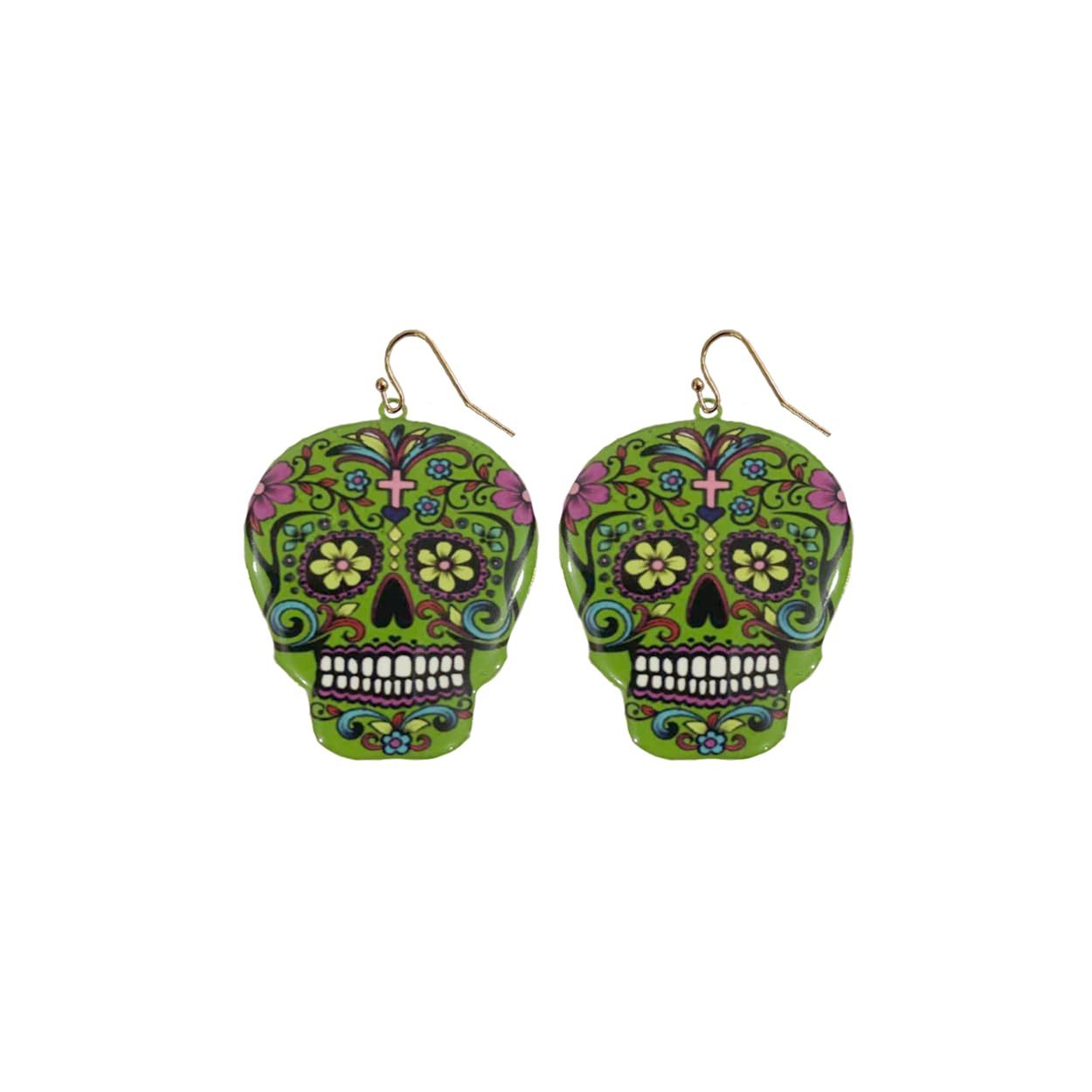 INS2085-Day of the Dead Skeleton Skull Drop Dangle Earrings for Women – El Dia De Los Muertos – Halloween Jewelry - Festival - Punk Jewelry – Beautiful Intricate Colorful Design – Gold Plated – with Gift Box Included