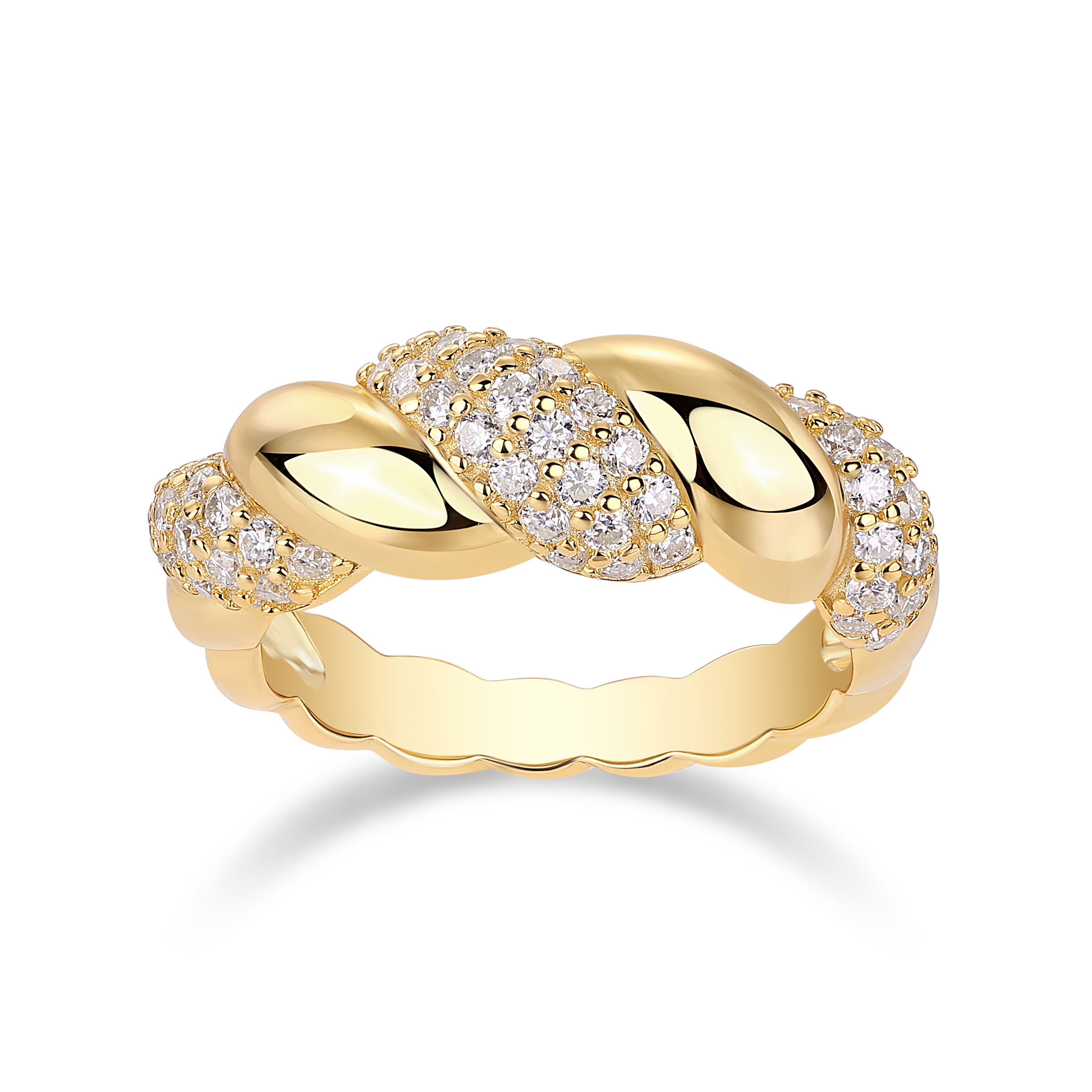 Z001-SR15306Y01-Twisted Silk Diamond Shining Gold Ring-Women's