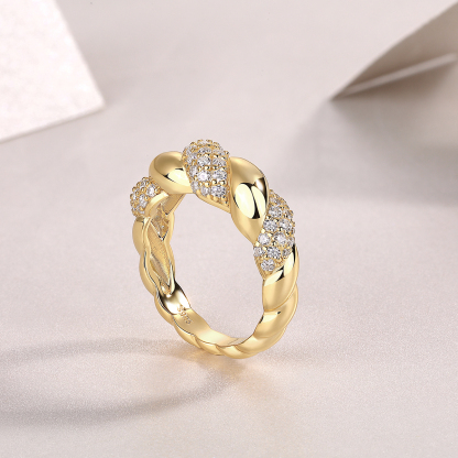 Z001-SR15306Y01-Twisted Silk Diamond Shining Gold Ring-Women's