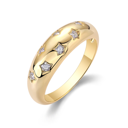 Z001-SR14696Y01-Gold Twisted Diamond Rhyme Ring-Women's