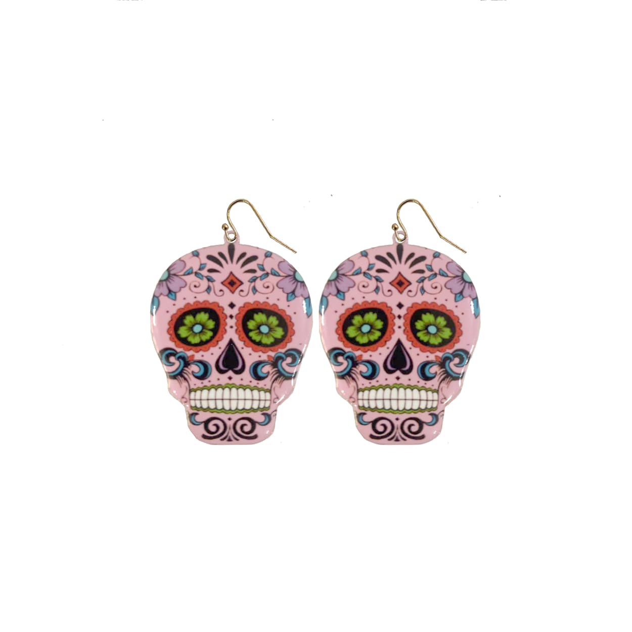 INS2085-Day of the Dead Skeleton Skull Drop Dangle Earrings for Women – El Dia De Los Muertos – Halloween Jewelry - Festival - Punk Jewelry – Beautiful Intricate Colorful Design – Gold Plated – with Gift Box Included