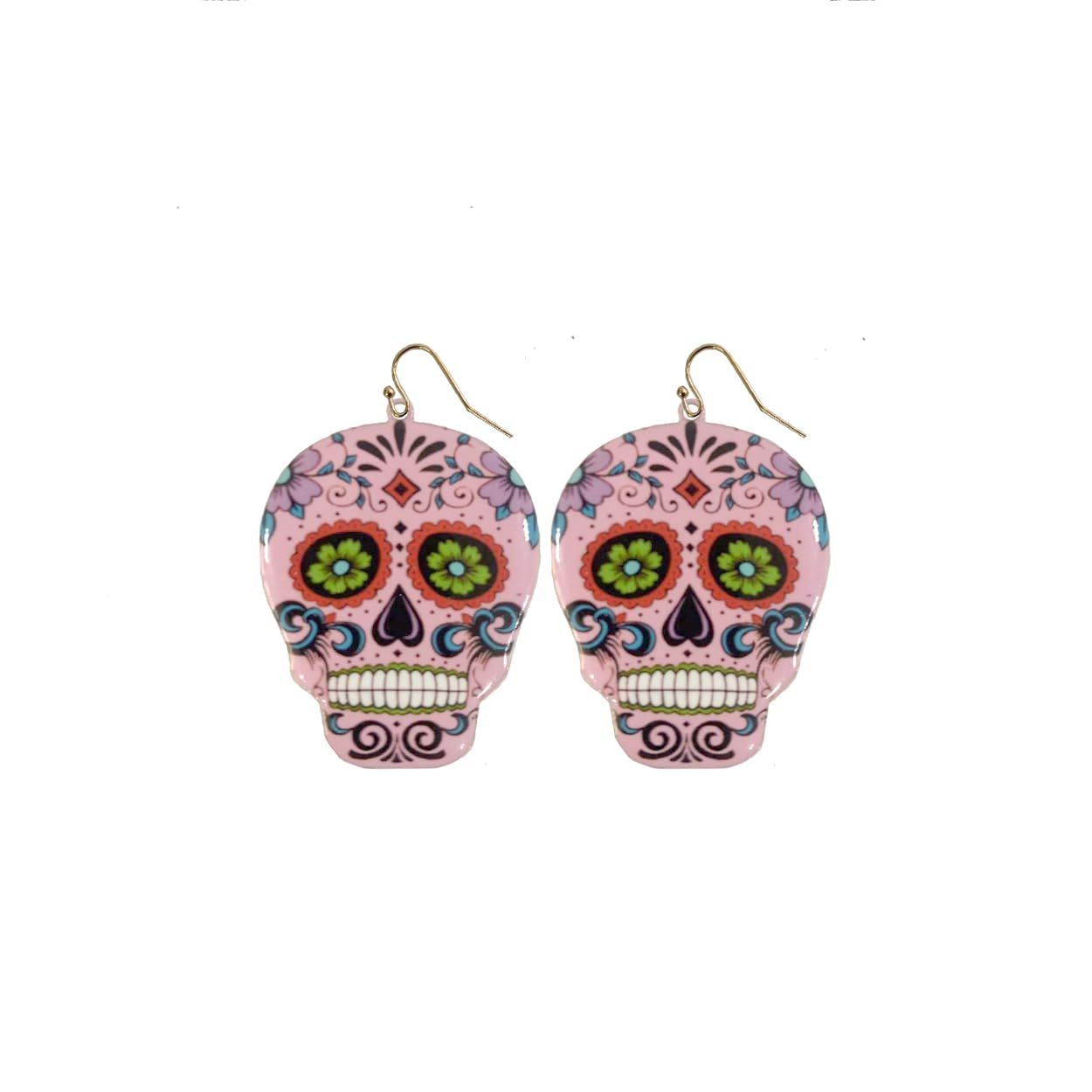 INS2085-Day of the Dead Skeleton Skull Drop Dangle Earrings for Women – El Dia De Los Muertos – Halloween Jewelry - Festival - Punk Jewelry – Beautiful Intricate Colorful Design – Gold Plated – with Gift Box Included