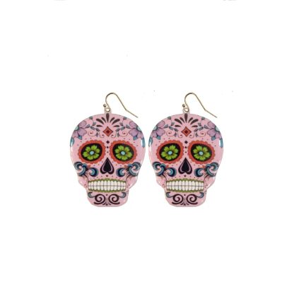 INS2085-Day of the Dead Skeleton Skull Drop Dangle Earrings for Women – El Dia De Los Muertos – Halloween Jewelry - Festival - Punk Jewelry – Beautiful Intricate Colorful Design – Gold Plated – with Gift Box Included