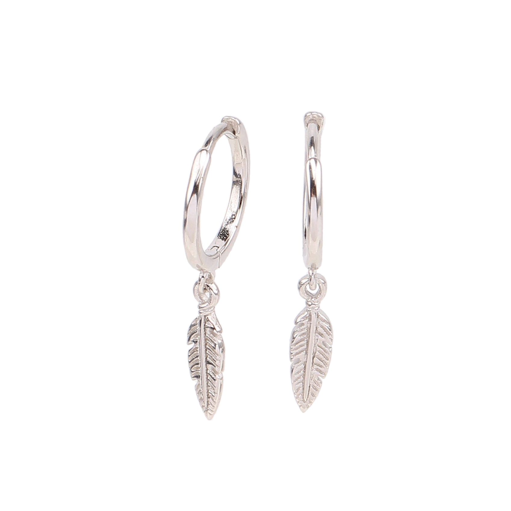 INS2336-HZMAN Bike Punk Stainless Steel Feather Design Hoop Earrings, Christmas Thanksgiving New Year Wedding Gift (Feather Design Silver)