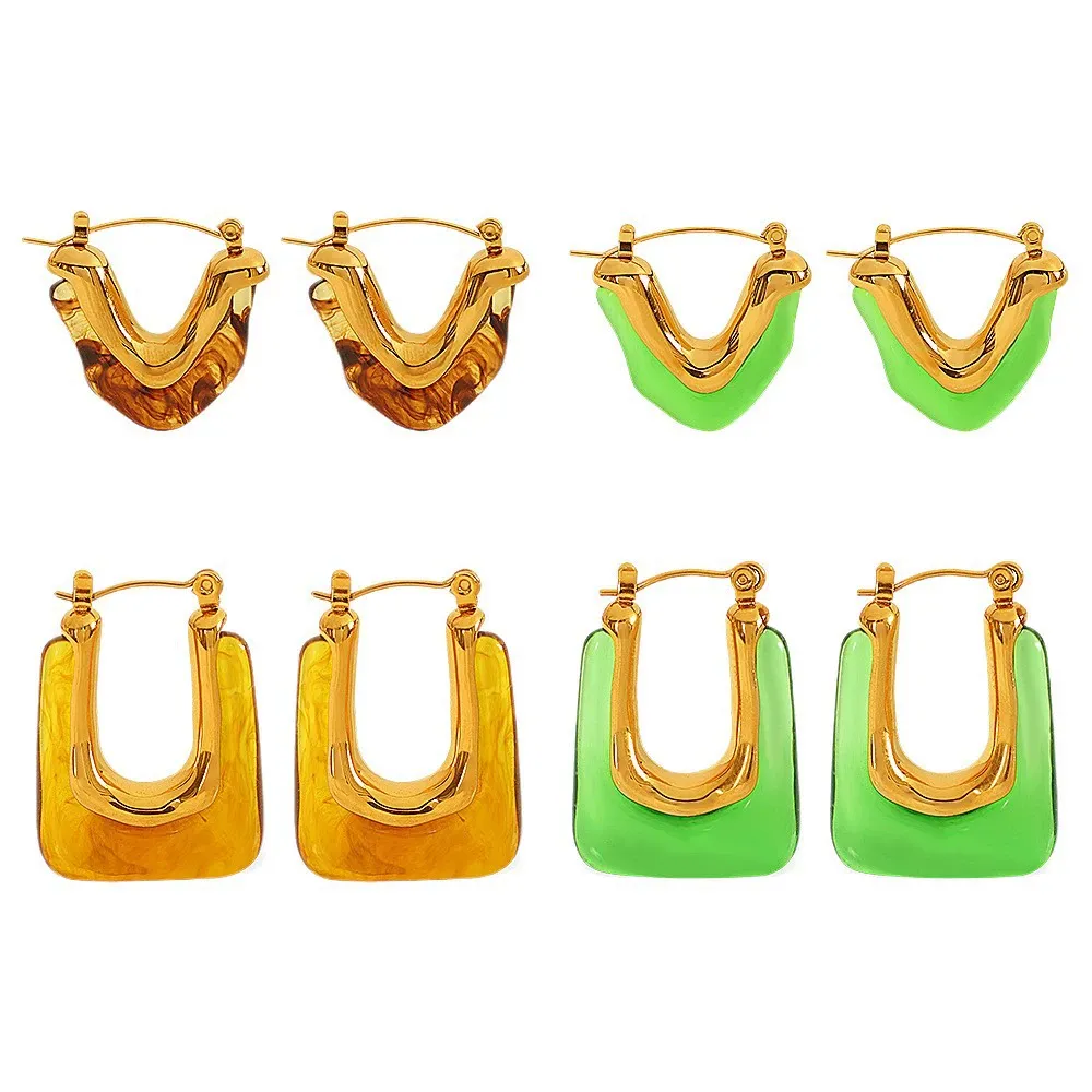 INS2141-Chunky U Shape Hoop Earrings Vintage Resin Geometric Earring Trendy Jewelry
