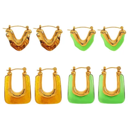 INS2141-Chunky U Shape Hoop Earrings Vintage Resin Geometric Earring Trendy Jewelry
