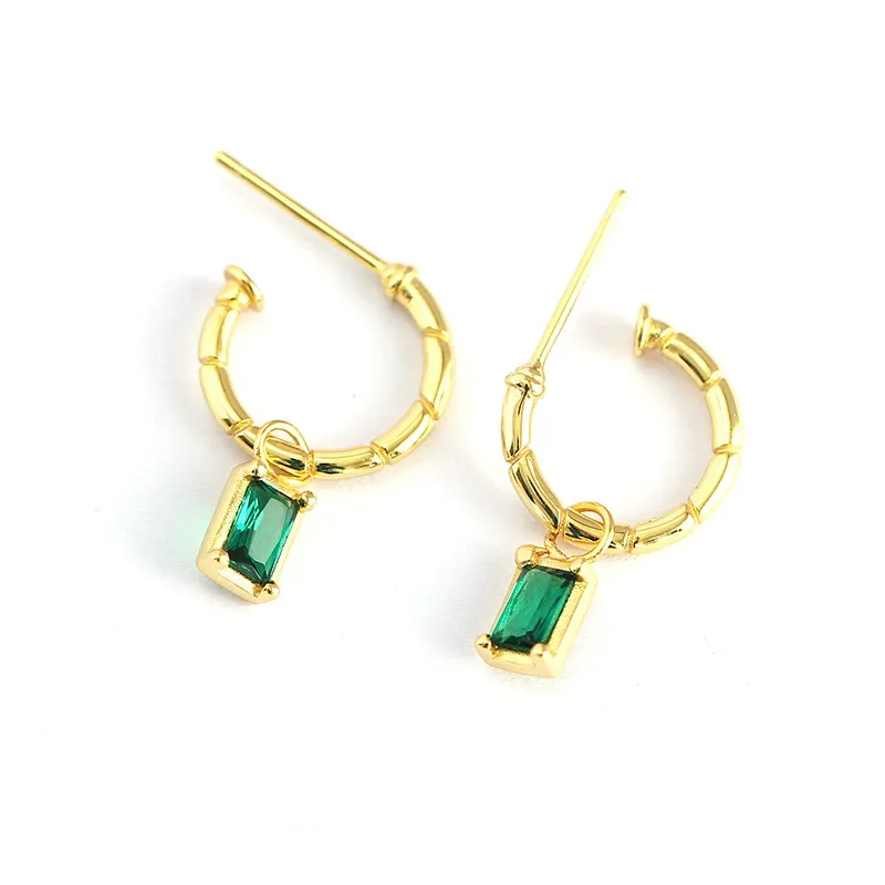 INS2316-5 * 7mm Emerald-cut Birthstone Earrings for Women Half Hoop Dangle Earrings Birthstone Jewelry Birthday Gift for Her