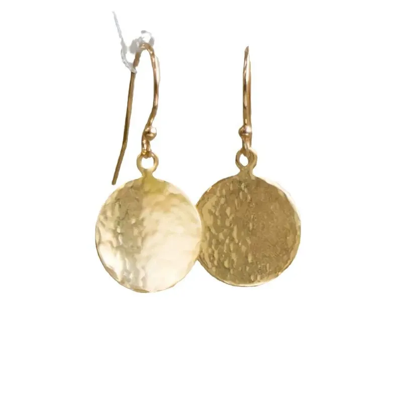 INS2345-Dainty Small & Hammered Circle Disc, Gold, Silver and Twotone Simple & Lightweight Dangle Drop Earrings for Women