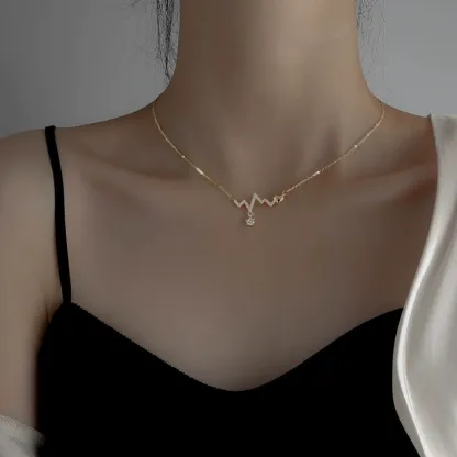 INS3263-Personality S925 Sterling Silver Necklace ECG Diamond Women Clavicle Chain Fashion Korean Style/Rose Gold/As Shown