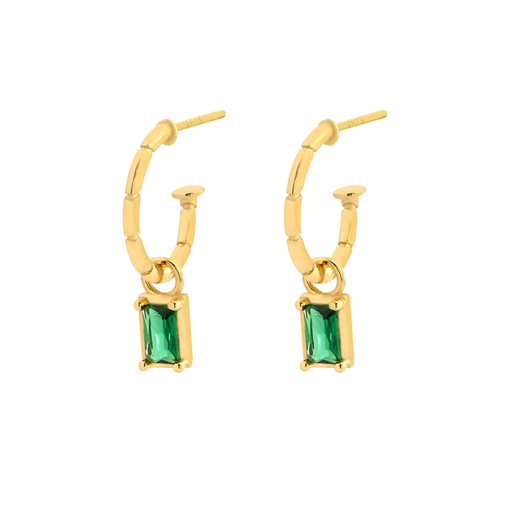 INS2316-5 * 7mm Emerald-cut Birthstone Earrings for Women Half Hoop Dangle Earrings Birthstone Jewelry Birthday Gift for Her