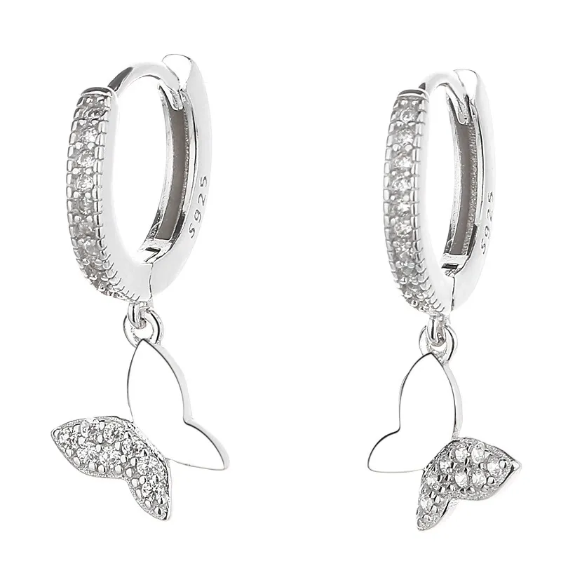 INS2183-Cute Butterfly Small CZ Cartilage Cuff Hoop Earrings With Tiny Charm Dangle Drop for Women S925 Sterling Silver Dainty Fashion Huggie Hoops Fashion Elegant Jewelry for Daughter Sister Bff