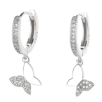 INS2183-Cute Butterfly Small CZ Cartilage Cuff Hoop Earrings With Tiny Charm Dangle Drop for Women S925 Sterling Silver Dainty Fashion Huggie Hoops Fashion Elegant Jewelry for Daughter Sister Bff