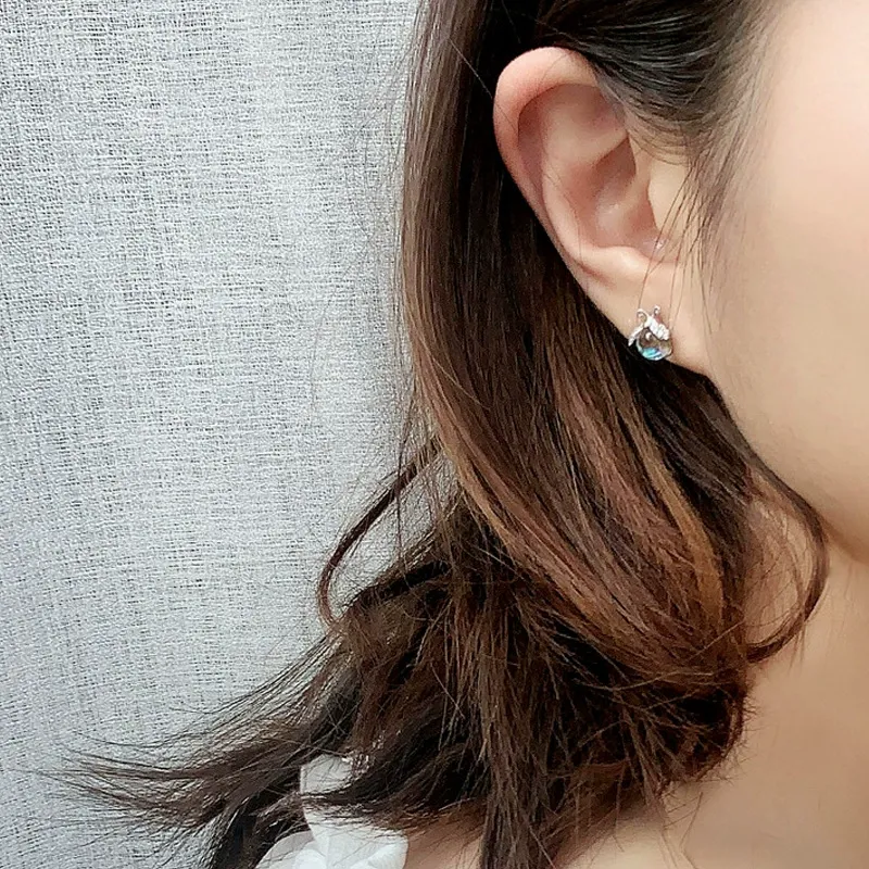 INS2257-Carol&Allen 925 Sterling Silver Stud Earrings Firefly Inlaid Moonstone Cubic Zirconia Glittering Shiny