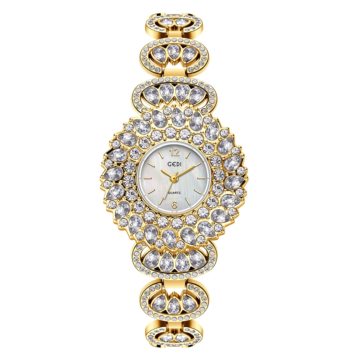 W-2021-JewelryWe Womens Iced Out Watch Diamond Rhinestones Gold/Silver Wristwatch Quartz Analog Dress Watch-Women