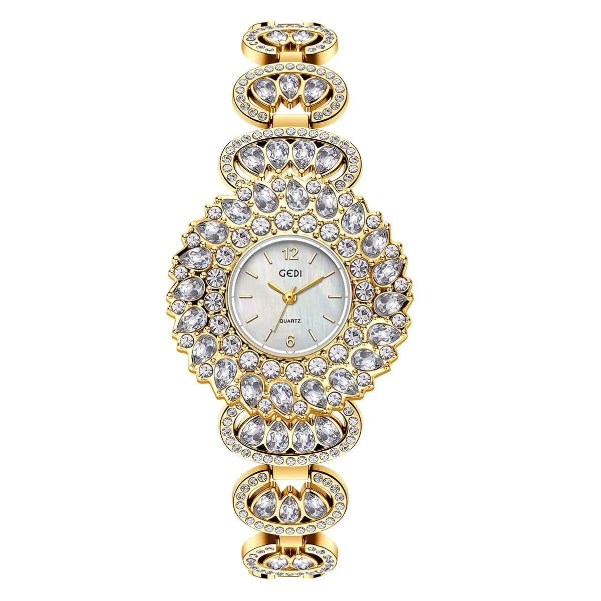 W-2021-JewelryWe Womens Iced Out Watch Diamond Rhinestones Gold/Silver Wristwatch Quartz Analog Dress Watch-Women