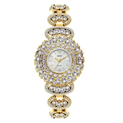 W-2021-JewelryWe Womens Iced Out Watch Diamond Rhinestones Gold/Silver Wristwatch Quartz Analog Dress Watch-Women