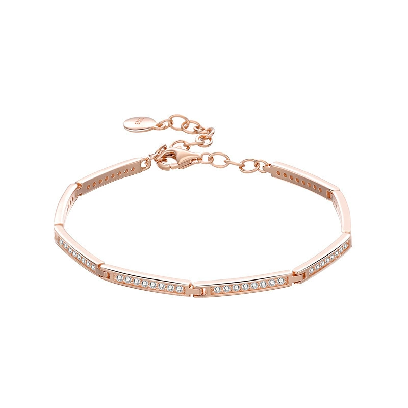 INS4078-S925 Silver Bracelet Women's Design Bamboo Joint Mori Style Full Diamond Square Festival High Bracelet Silver Accessories