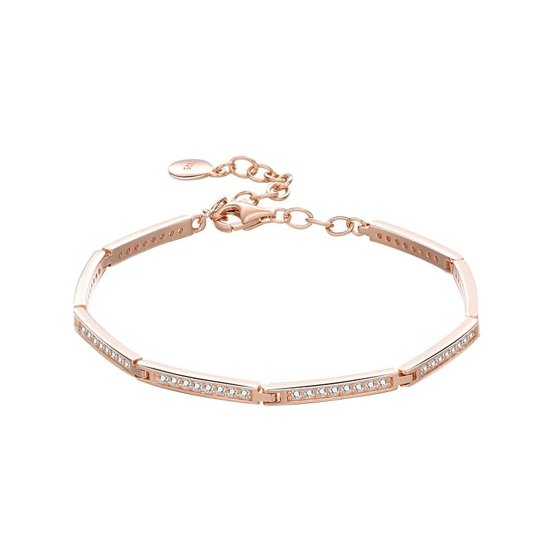 INS4078-S925 Silver Bracelet Women's Design Bamboo Joint Mori Style Full Diamond Square Festival High Bracelet Silver Accessories