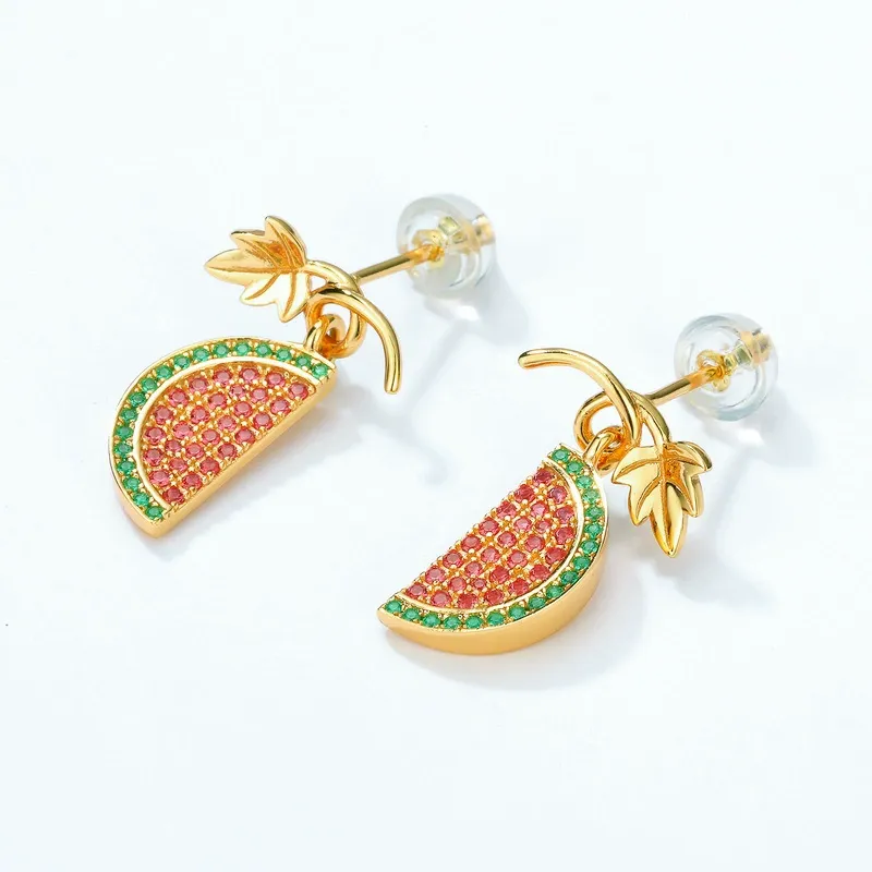 INS2342-Colorful Strawberry Watermelon Banana Grape Fruit Earrings Gold Plated Funny Charm Enamel Summer Tropical Fruits Sweet Food Small Huggie Hoop Earrings for Women Beach Holiday Trendy Jewelry Gifts