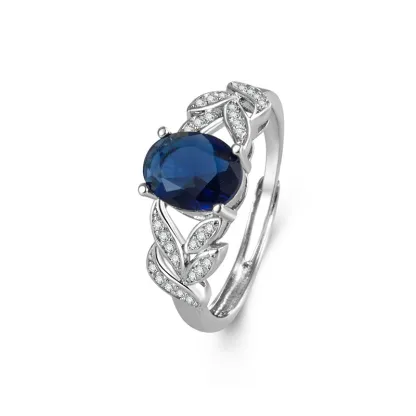 INS1145-"Oval Created Blue Sapphire Rings for Women, Fashion Gemstone Jewelry Adjustable Size "