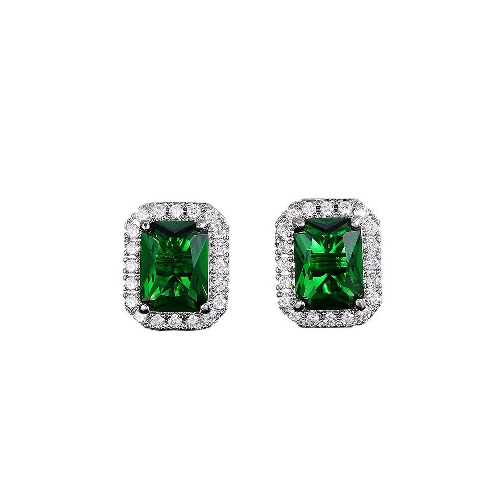 INS2179-925 Sterling Silver Emerald Cut Stud Earrings for Women with White, Green, Blue, or Red Cubic Zirconia Stones, Emerald Cut Silver or Gold Earrings, Jewelry for Women with a Gift Box