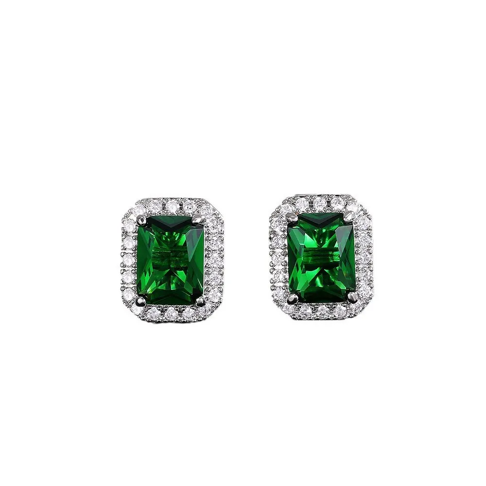 INS2179-925 Sterling Silver Emerald Cut Stud Earrings for Women with White, Green, Blue, or Red Cubic Zirconia Stones, Emerald Cut Silver or Gold Earrings, Jewelry for Women with a Gift Box